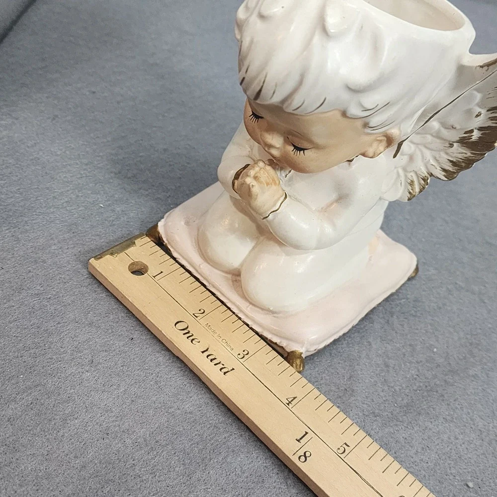Vintage Lefton Praying Angel Planter White Gold Trim Japan Cherub‎ 5.5in